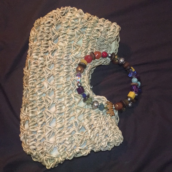 tan weaved handbag(beaded handle) - Picture 3 of 3